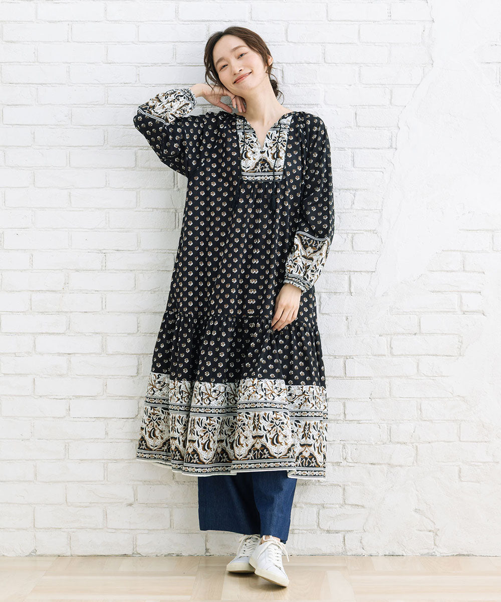 INDESIGN ボタニカルMIXプリントカフタンワンピース