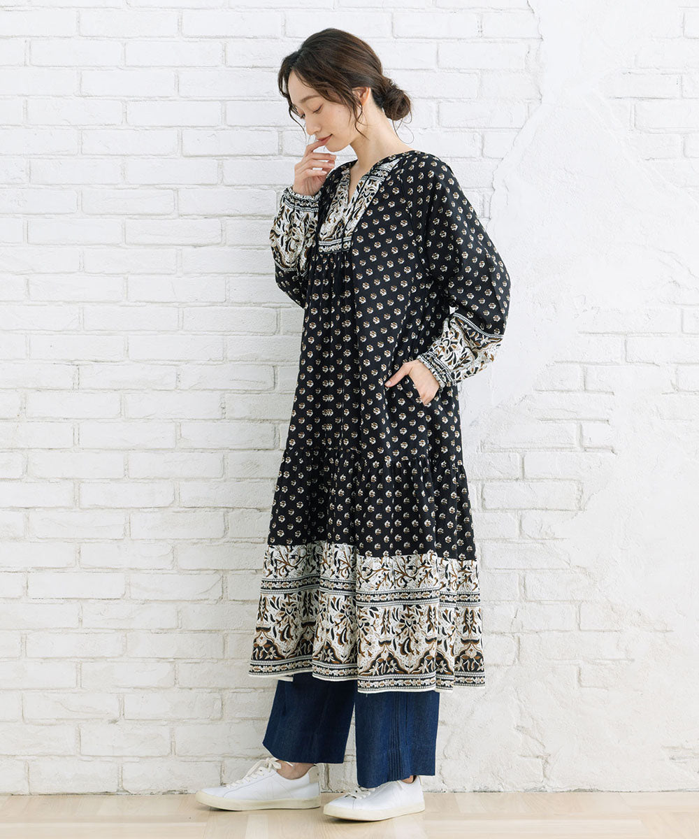 INDESIGN ボタニカルMIXプリントカフタンワンピース