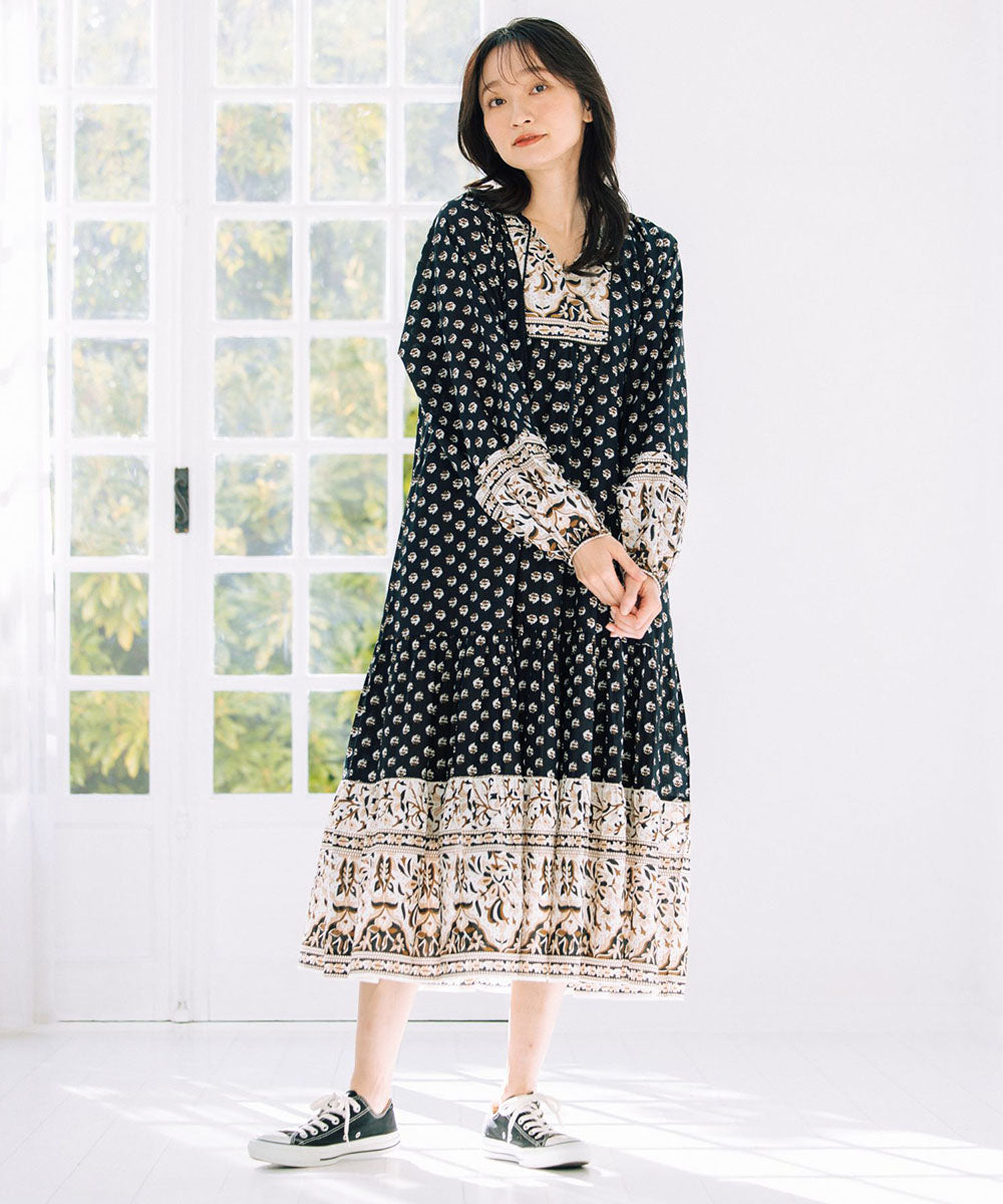 21号(6L～) INDESIGN ボタニカルMIXプリントカフタンワンピース