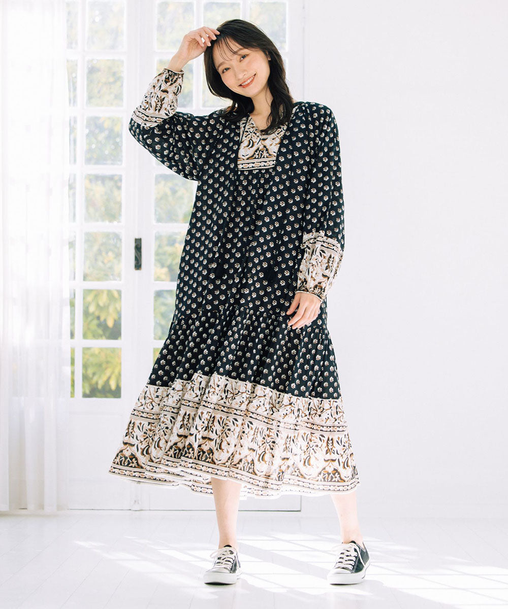 INDESIGN ボタニカルMIXプリントカフタンワンピース