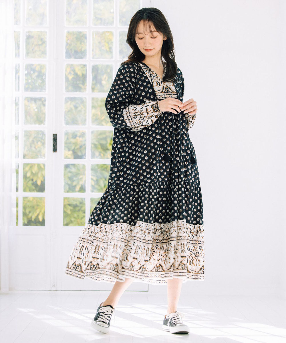 21号(6L～) INDESIGN ボタニカルMIXプリントカフタンワンピース