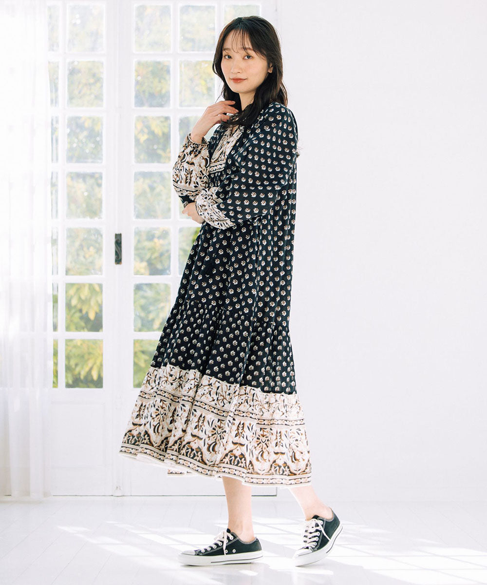 21号(6L～) INDESIGN ボタニカルMIXプリントカフタンワンピース