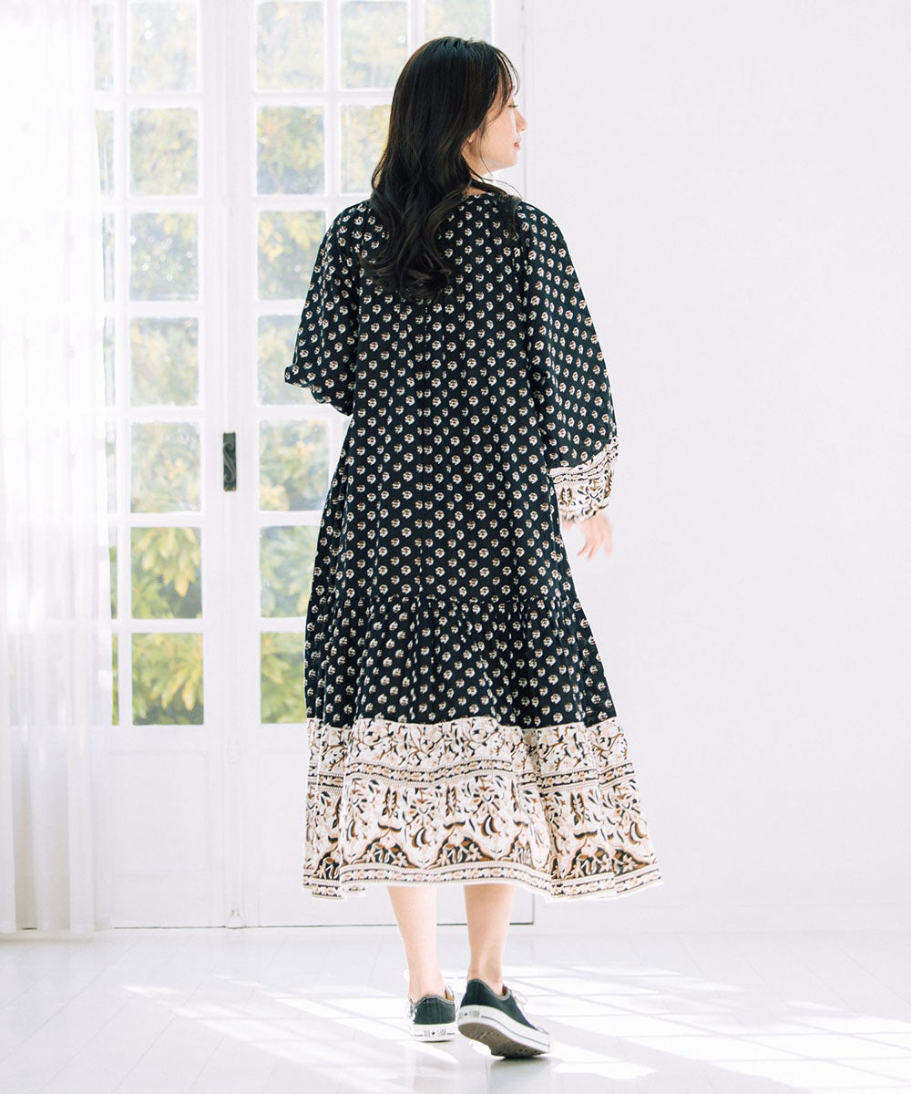 21号(6L～) INDESIGN ボタニカルMIXプリントカフタンワンピース