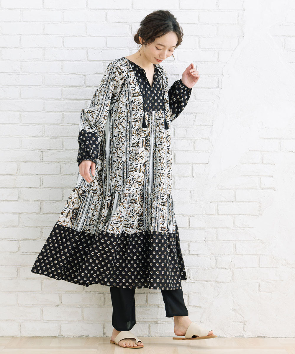 21号(6L～) INDESIGN ボタニカルMIXプリントカフタンワンピース