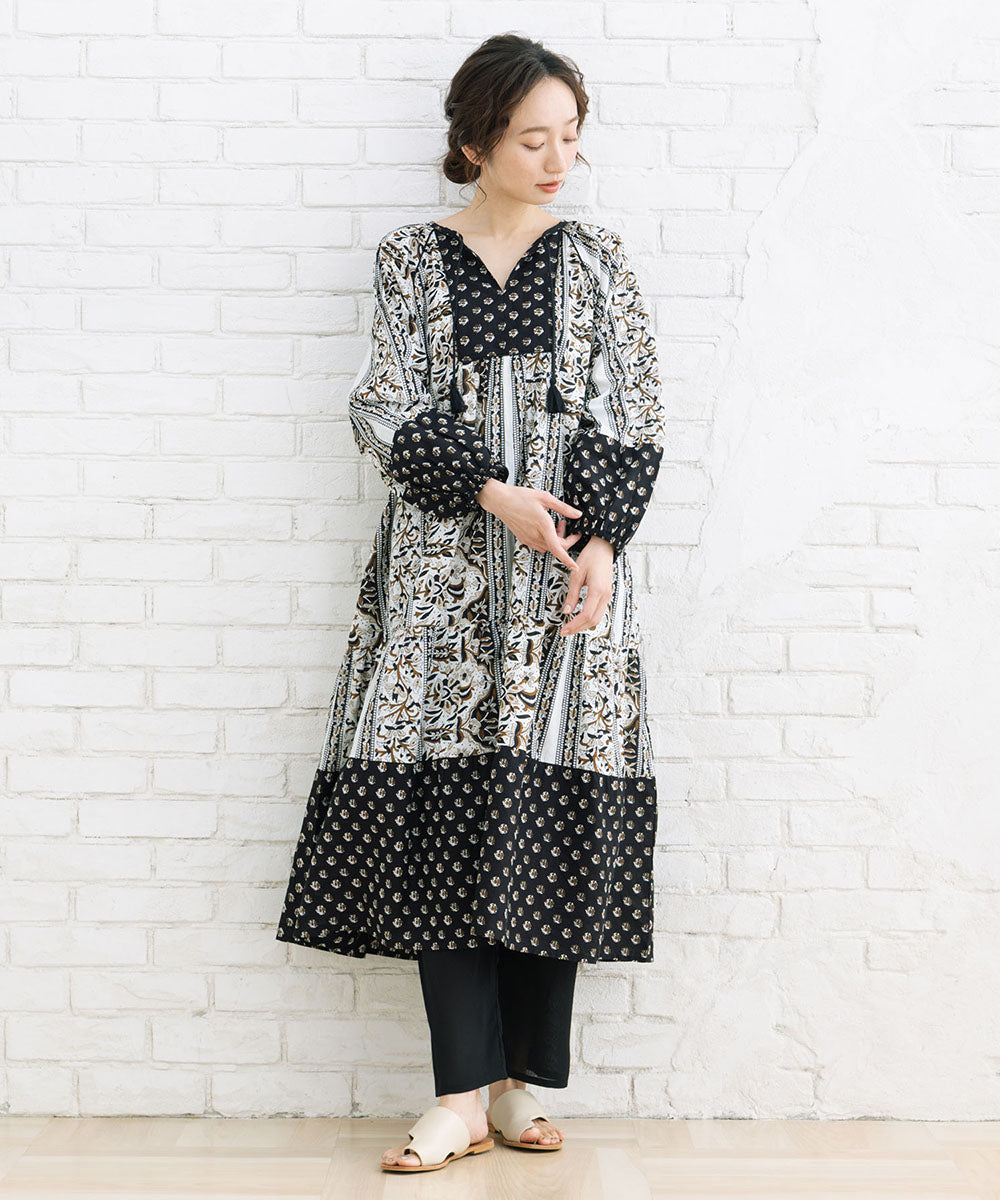 21号(6L～) INDESIGN ボタニカルMIXプリントカフタンワンピース