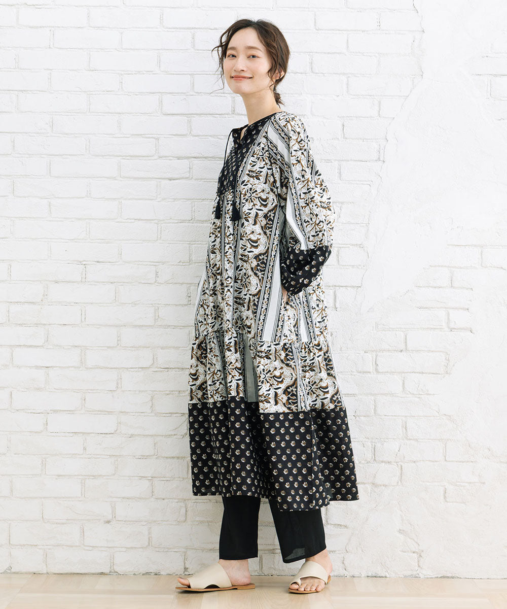 INDESIGN ボタニカルMIXプリントカフタンワンピース