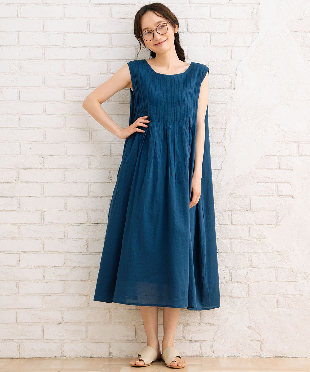 21号(6L～) INDESIGN 【オーガニックコットン】ピンタックノースリーブワンピース