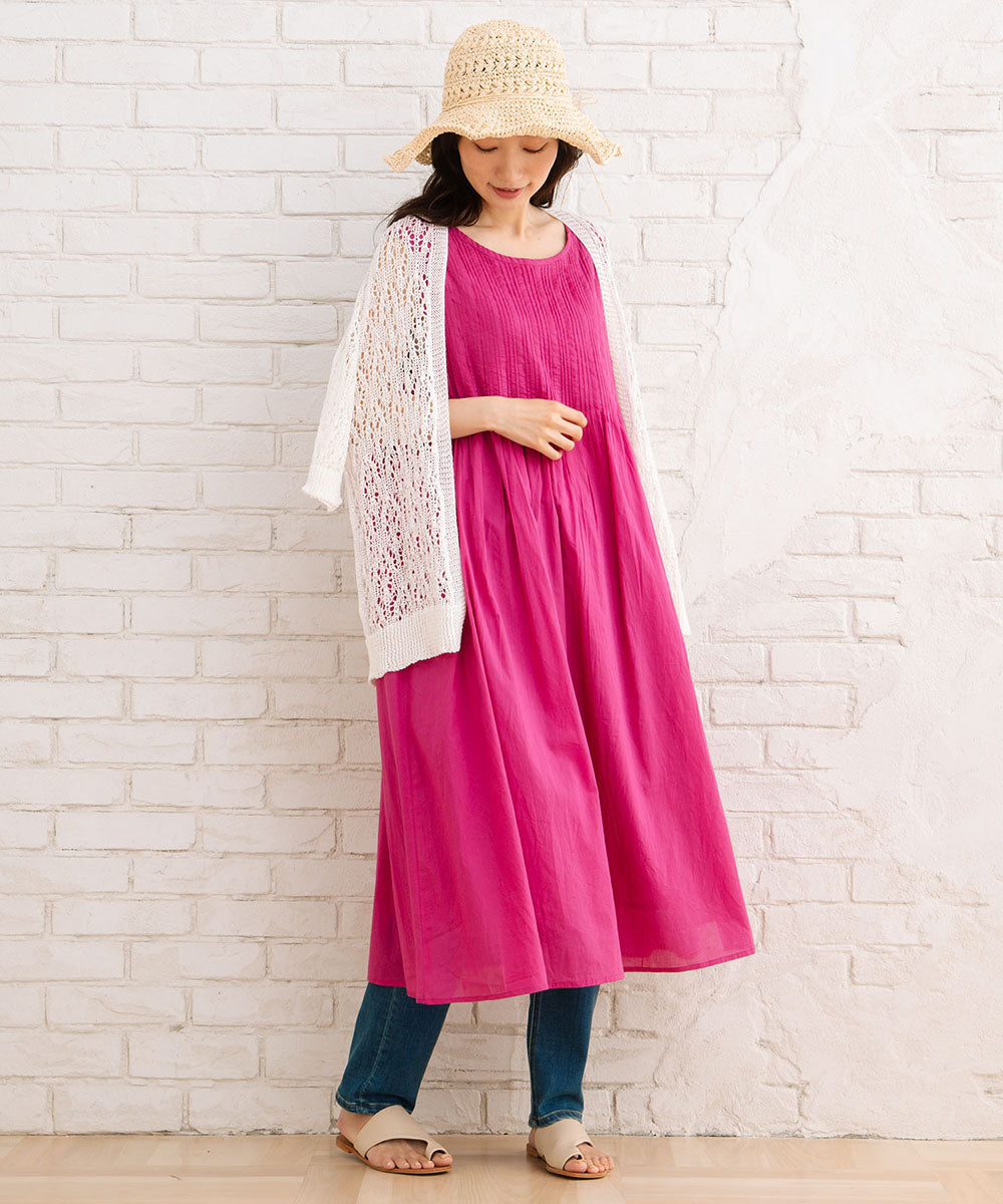 21号(6L～) INDESIGN 【オーガニックコットン】ピンタックノースリーブワンピース