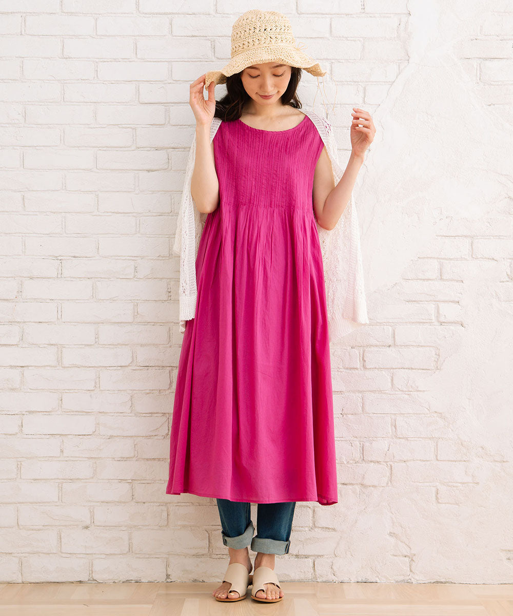 INDESIGN 【オーガニックコットン】ピンタックノースリーブワンピース