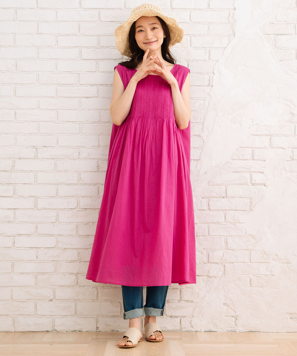 INDESIGN 【オーガニックコットン】ピンタックノースリーブワンピース
