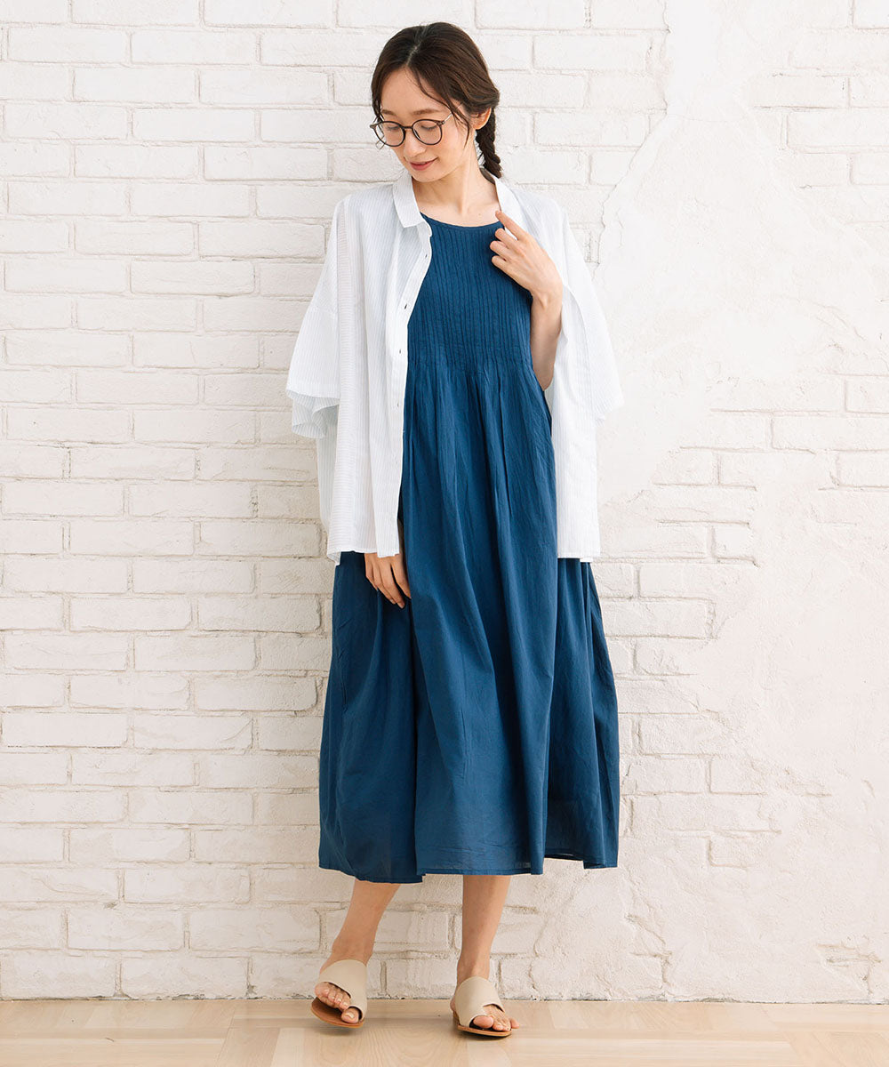 21号(6L～) INDESIGN 【オーガニックコットン】ピンタックノースリーブワンピース