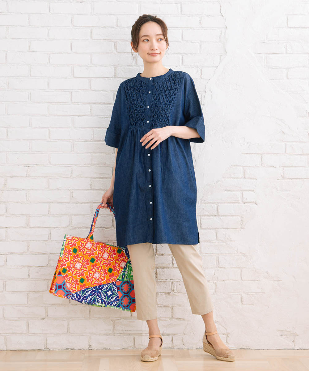 INDESIGN ハンドスモッキングデニムチュニック