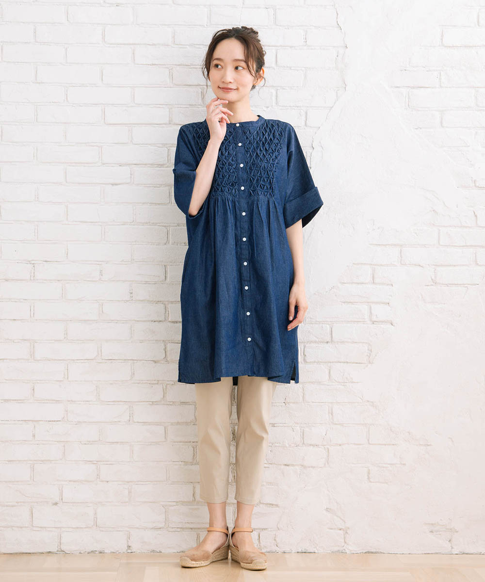INDESIGN ハンドスモッキングデニムチュニック