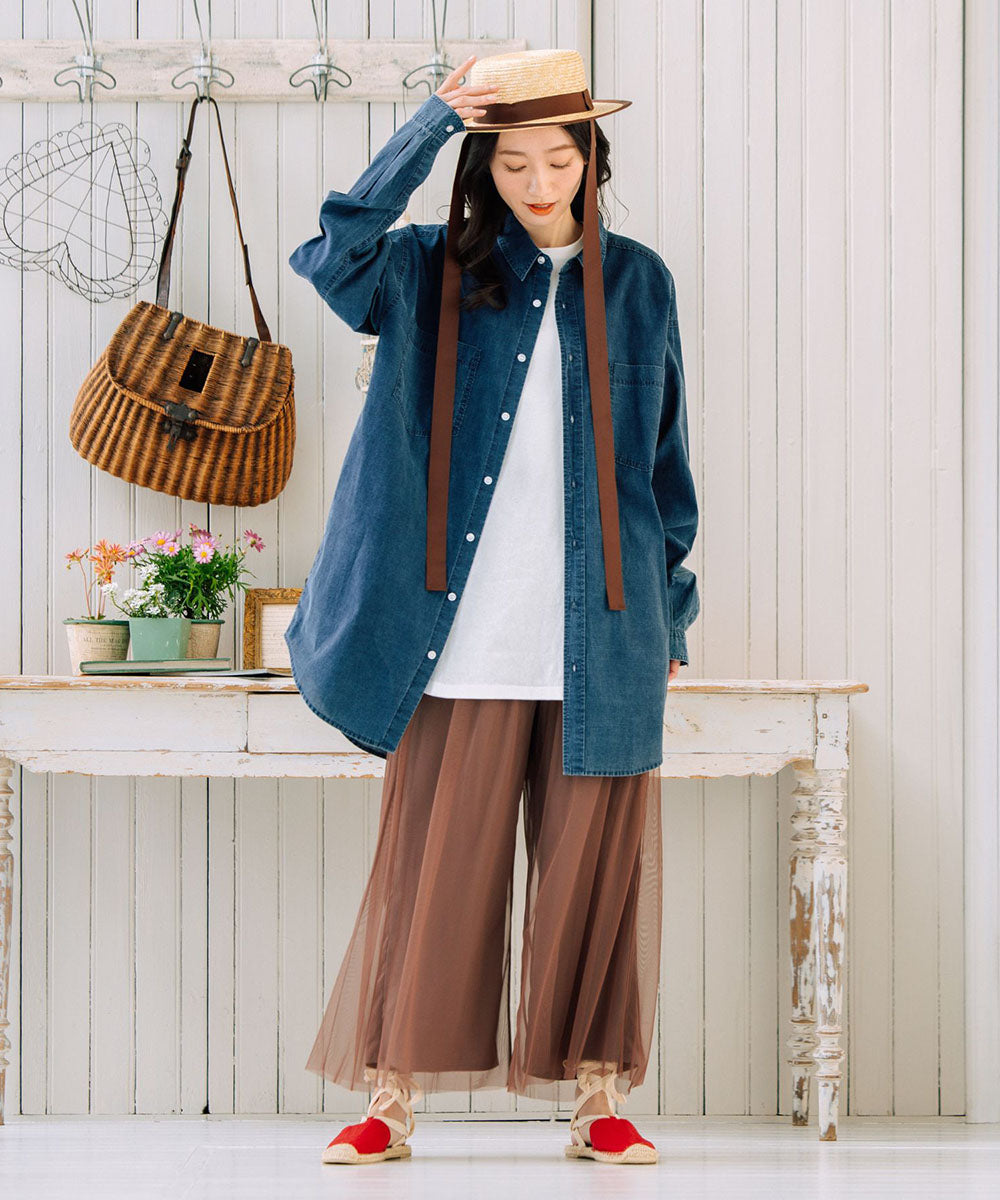 【大きいサイズ】 9号・15号(M・3L) FONTLAB スーパーライトデニムシャツチュニック