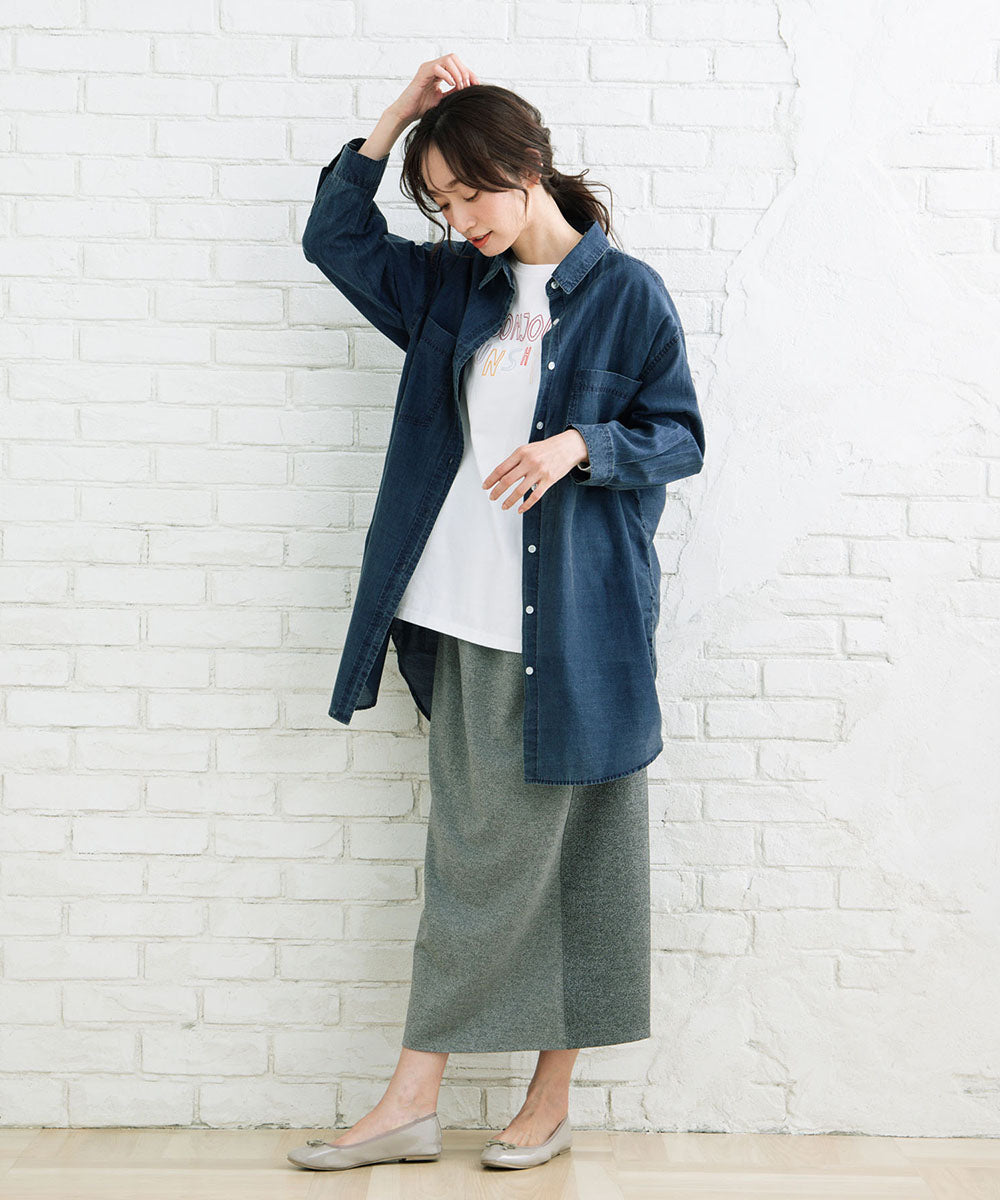 【大きいサイズ】 9号・15号(M・3L) FONTLAB スーパーライトデニムシャツチュニック