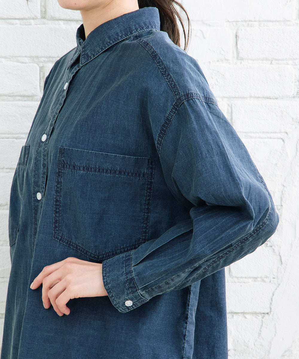 【大きいサイズ】 9号・15号(M・3L) FONTLAB スーパーライトデニムシャツチュニック