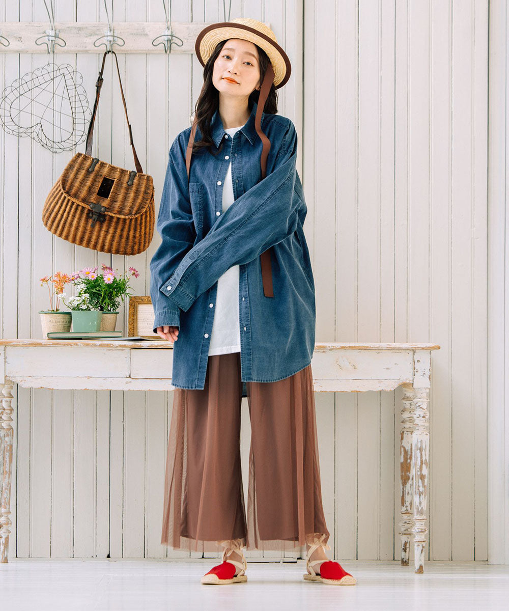 【大きいサイズ】 9号・15号(M・3L) FONTLAB スーパーライトデニムシャツチュニック