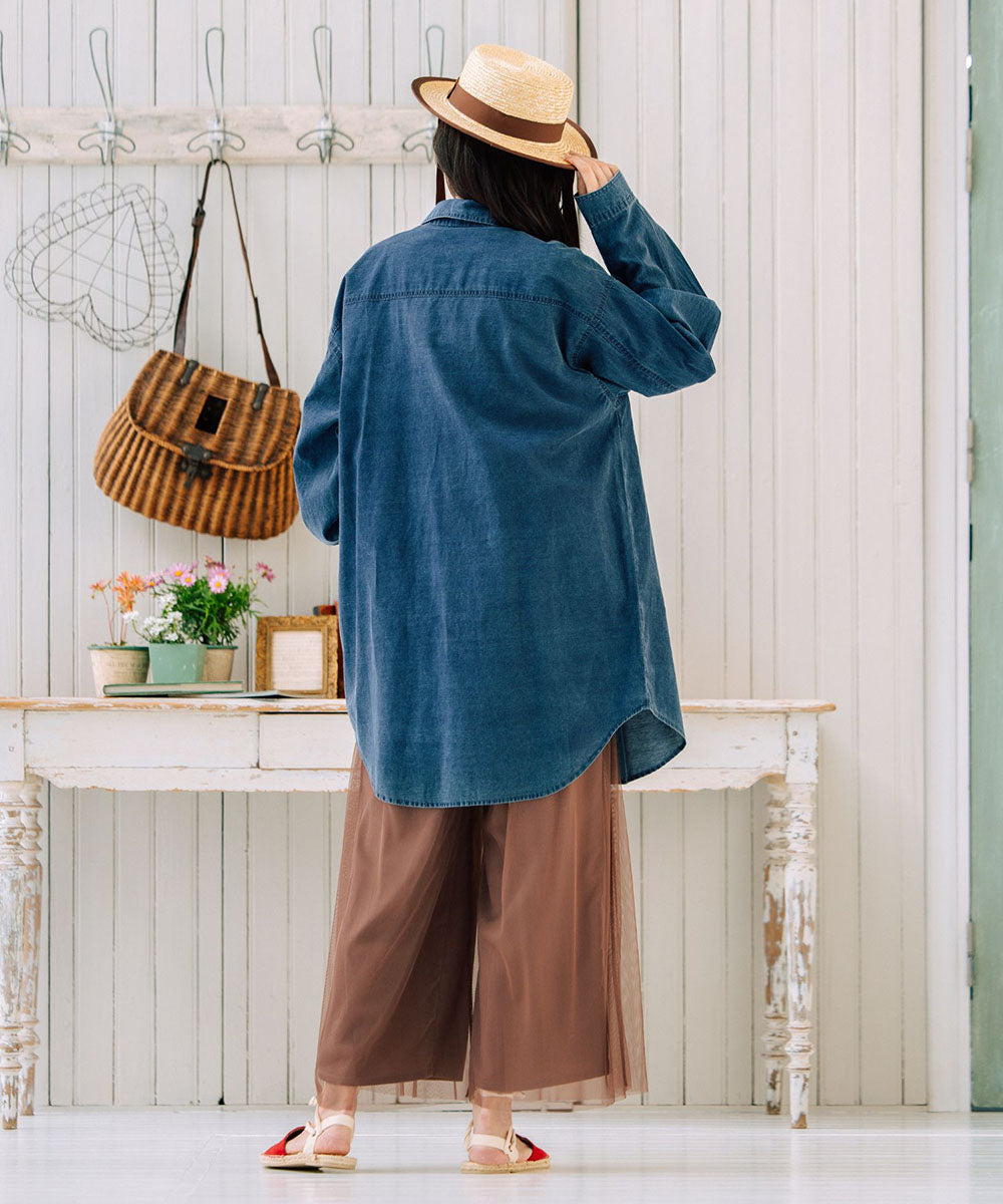 【大きいサイズ】 9号・15号(M・3L) FONTLAB スーパーライトデニムシャツチュニック