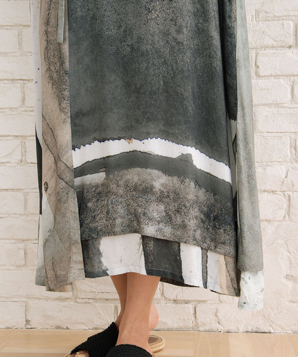 K COLLECTION アブストラクトプリント5分袖ワンピース