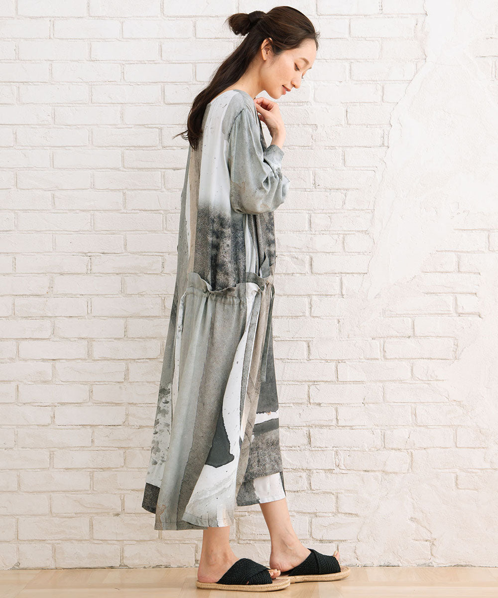 K COLLECTION アブストラクトプリント5分袖ワンピース