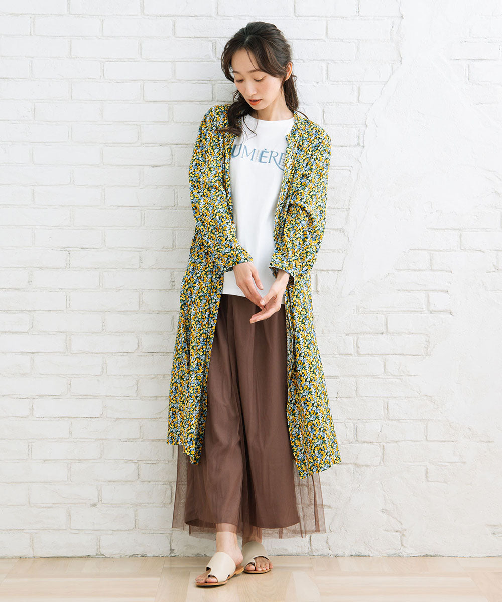 フリルカラーフラワープリントワンピース