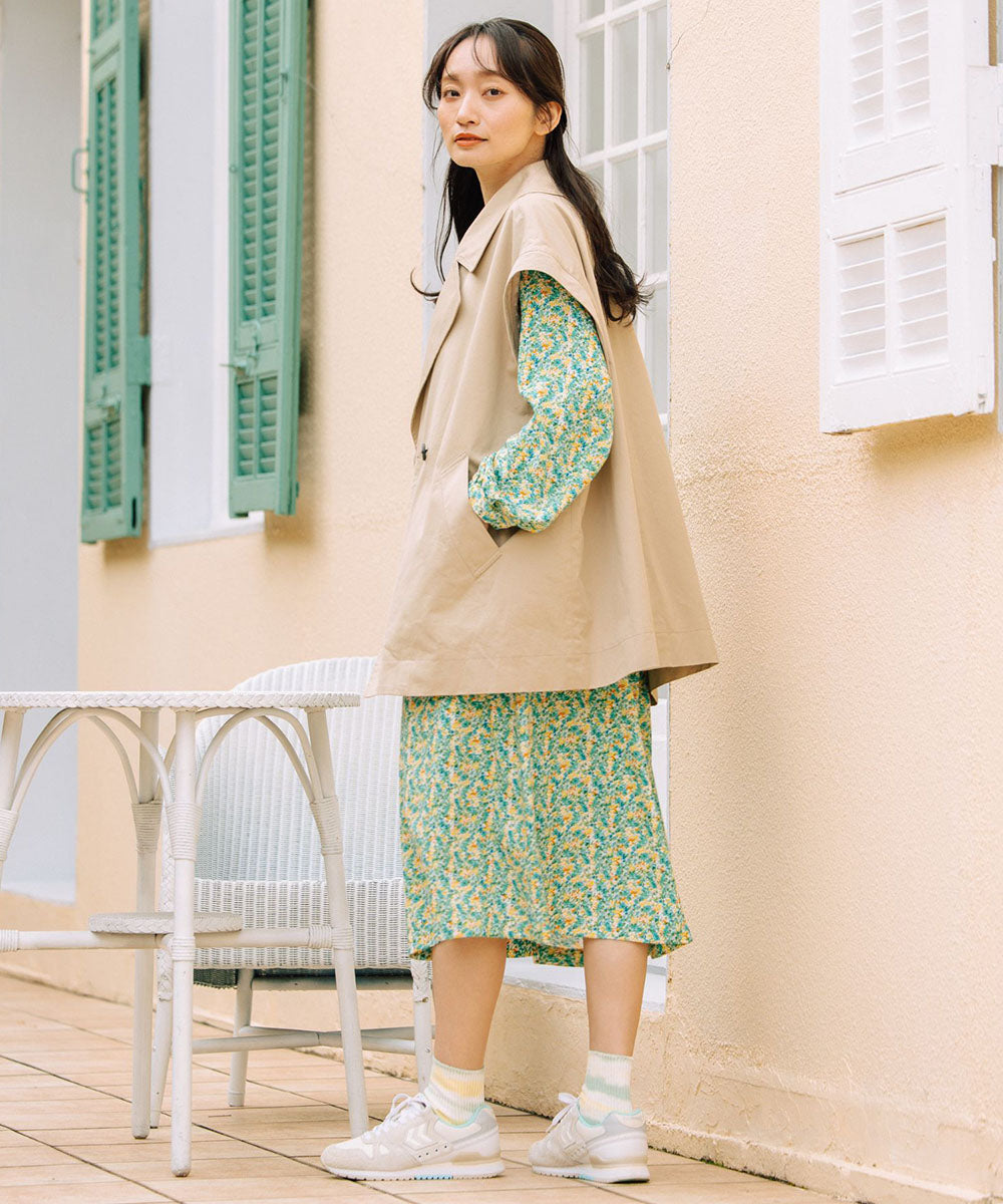 21号(6L～) フリルカラーフラワープリントワンピース