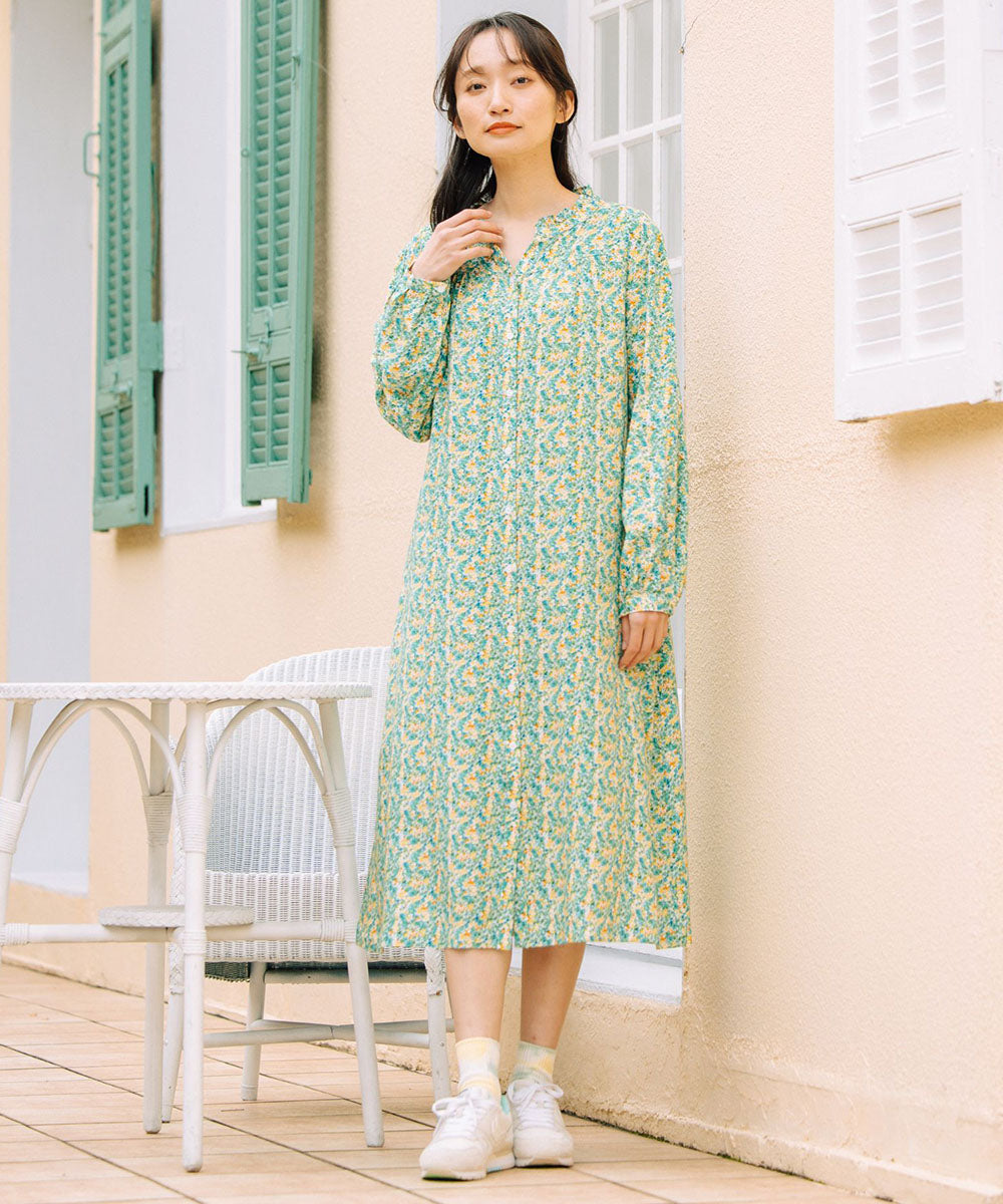 21号(6L～) フリルカラーフラワープリントワンピース