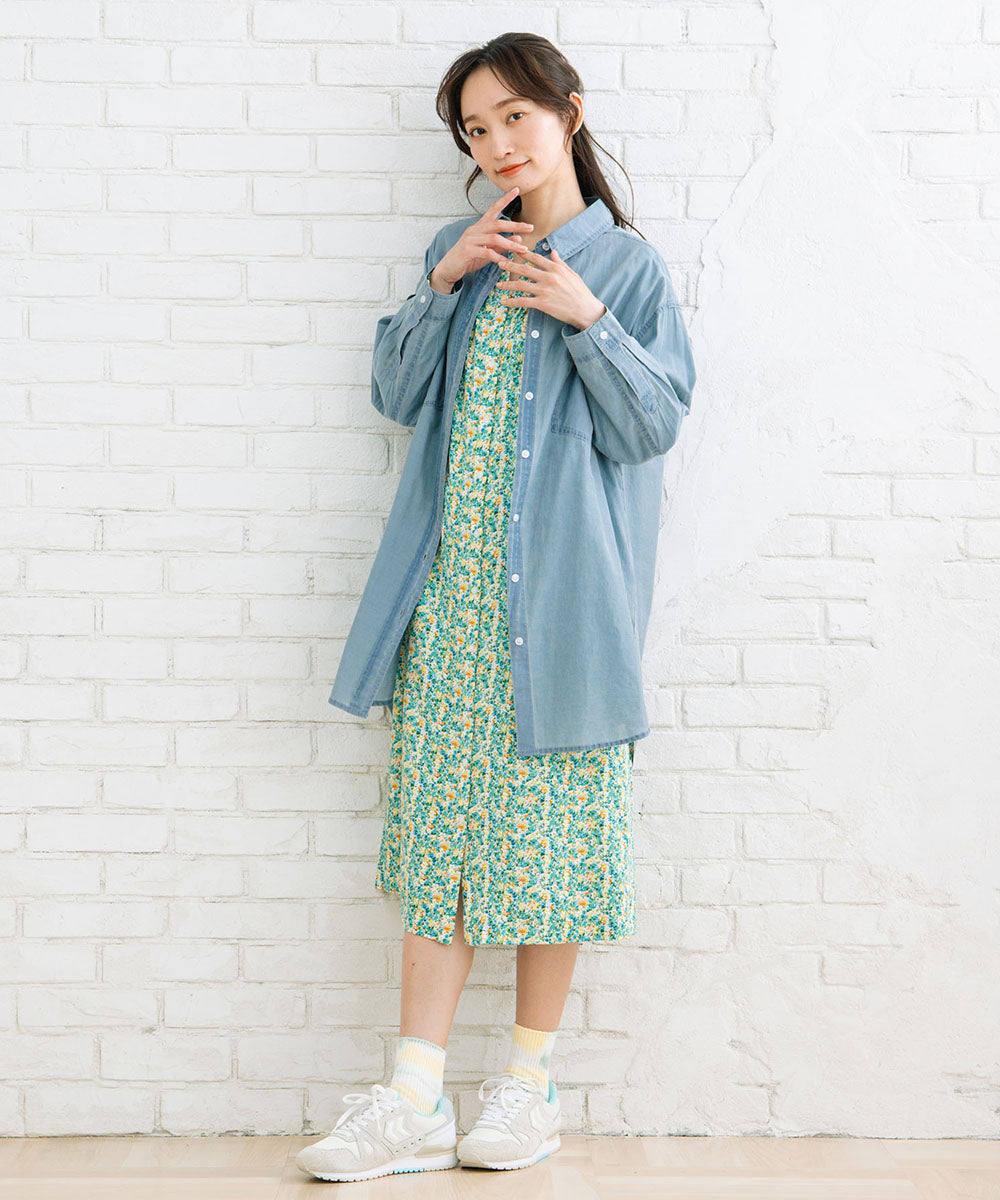 21号(6L～) フリルカラーフラワープリントワンピース