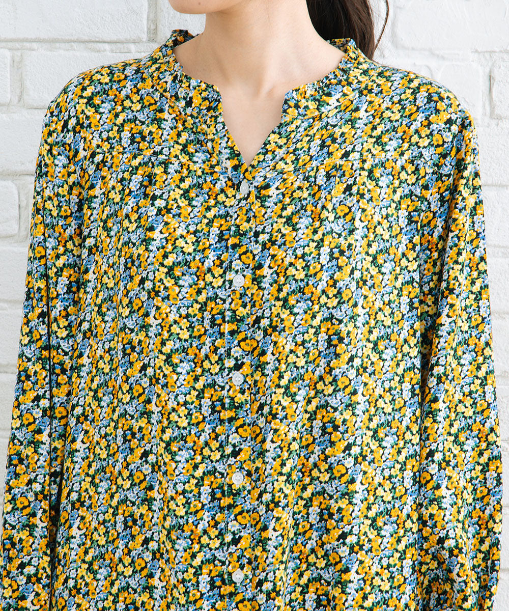 21号(6L～) フリルカラーフラワープリントワンピース