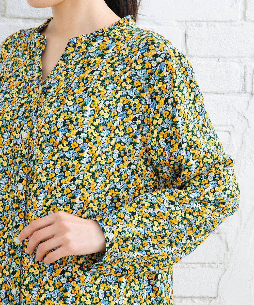 21号(6L～) フリルカラーフラワープリントワンピース