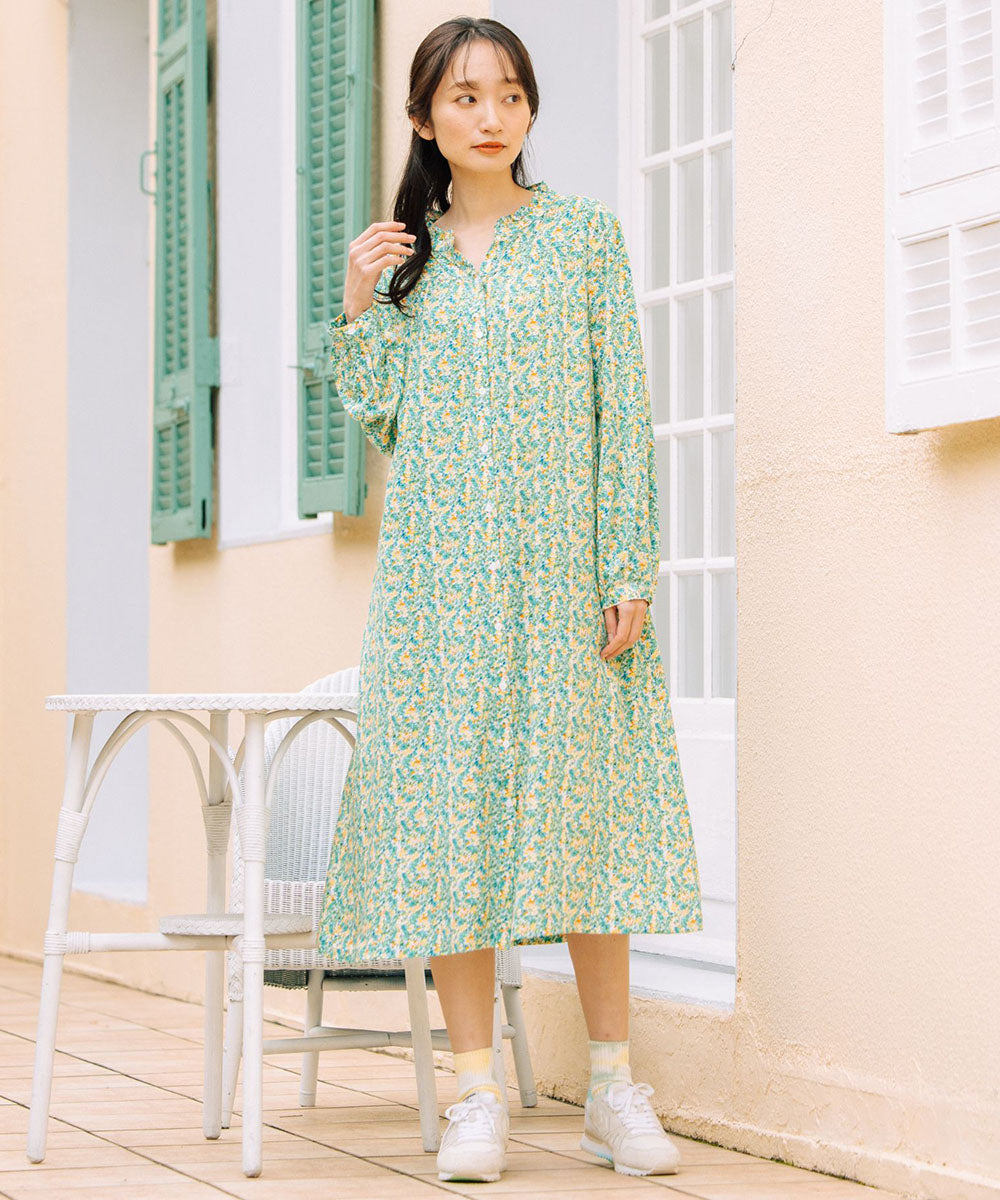 21号(6L～) フリルカラーフラワープリントワンピース