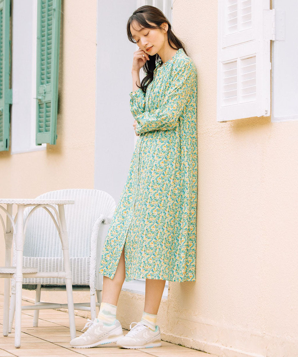 21号(6L～) フリルカラーフラワープリントワンピース