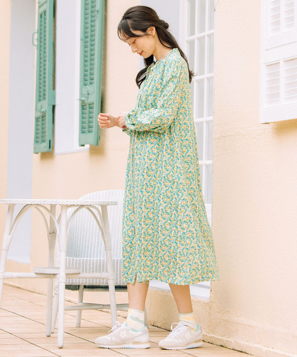 21号(6L～) フリルカラーフラワープリントワンピース