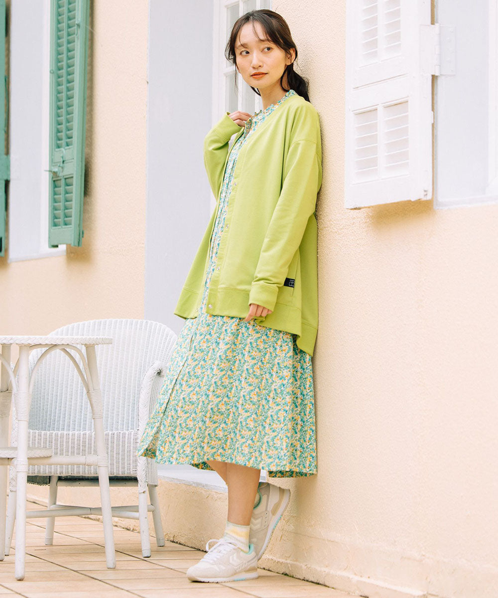 フリルカラーフラワープリントワンピース