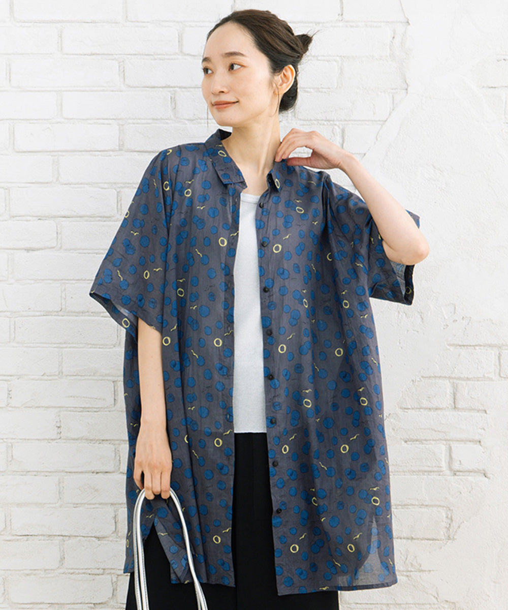 大きいサイズ レディース チュニック ドットプリント カモメ×水彩ドット｜sabstreet my standard(サブストリートマイスタンダード)