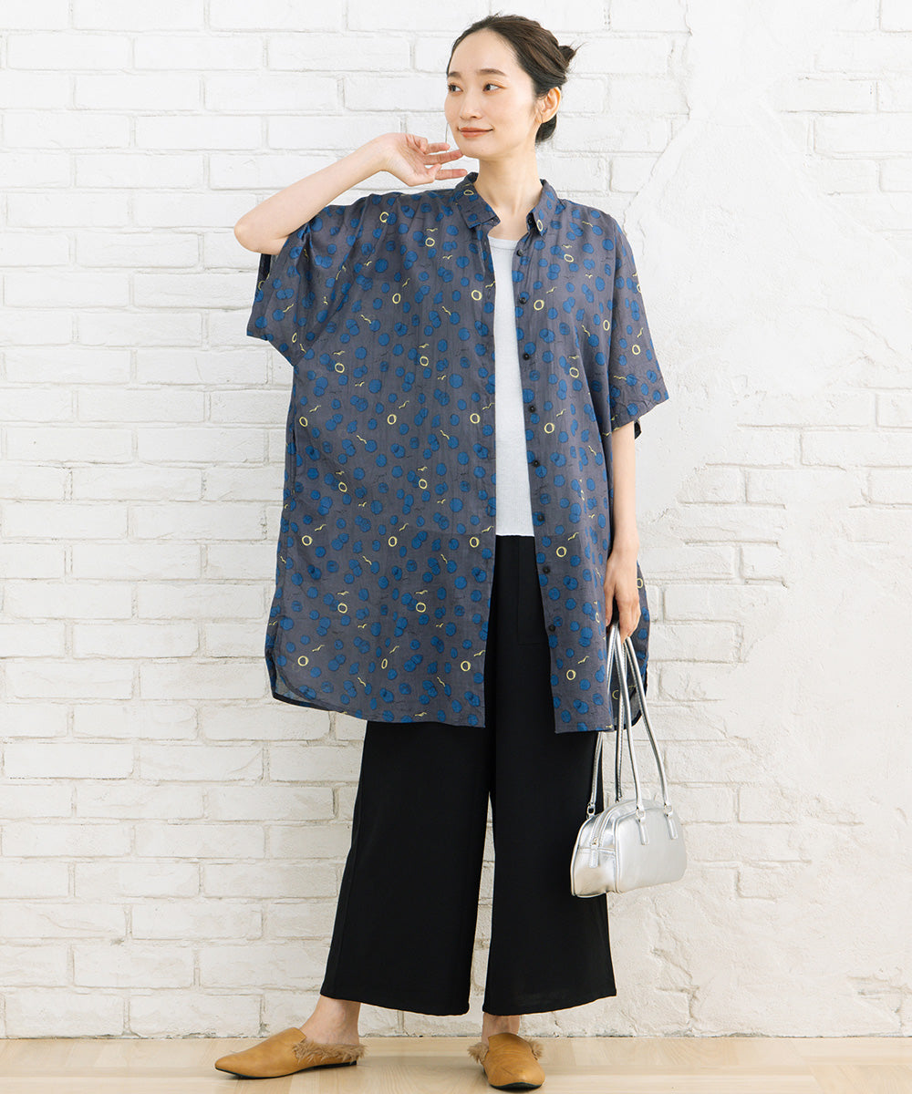 カモメ×水彩ドットプリントチュニック