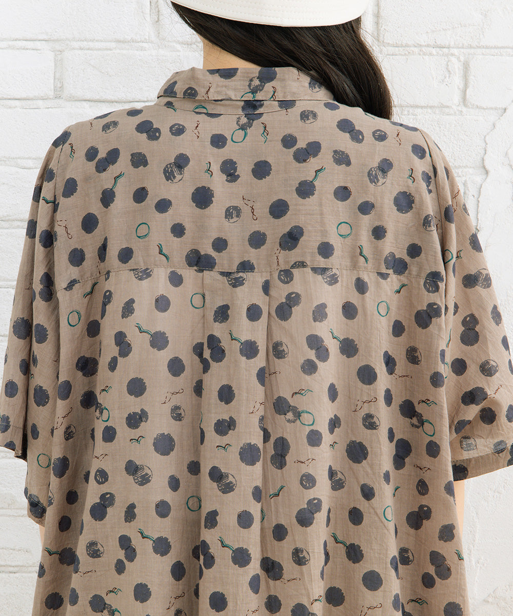 カモメ×水彩ドットプリントチュニック