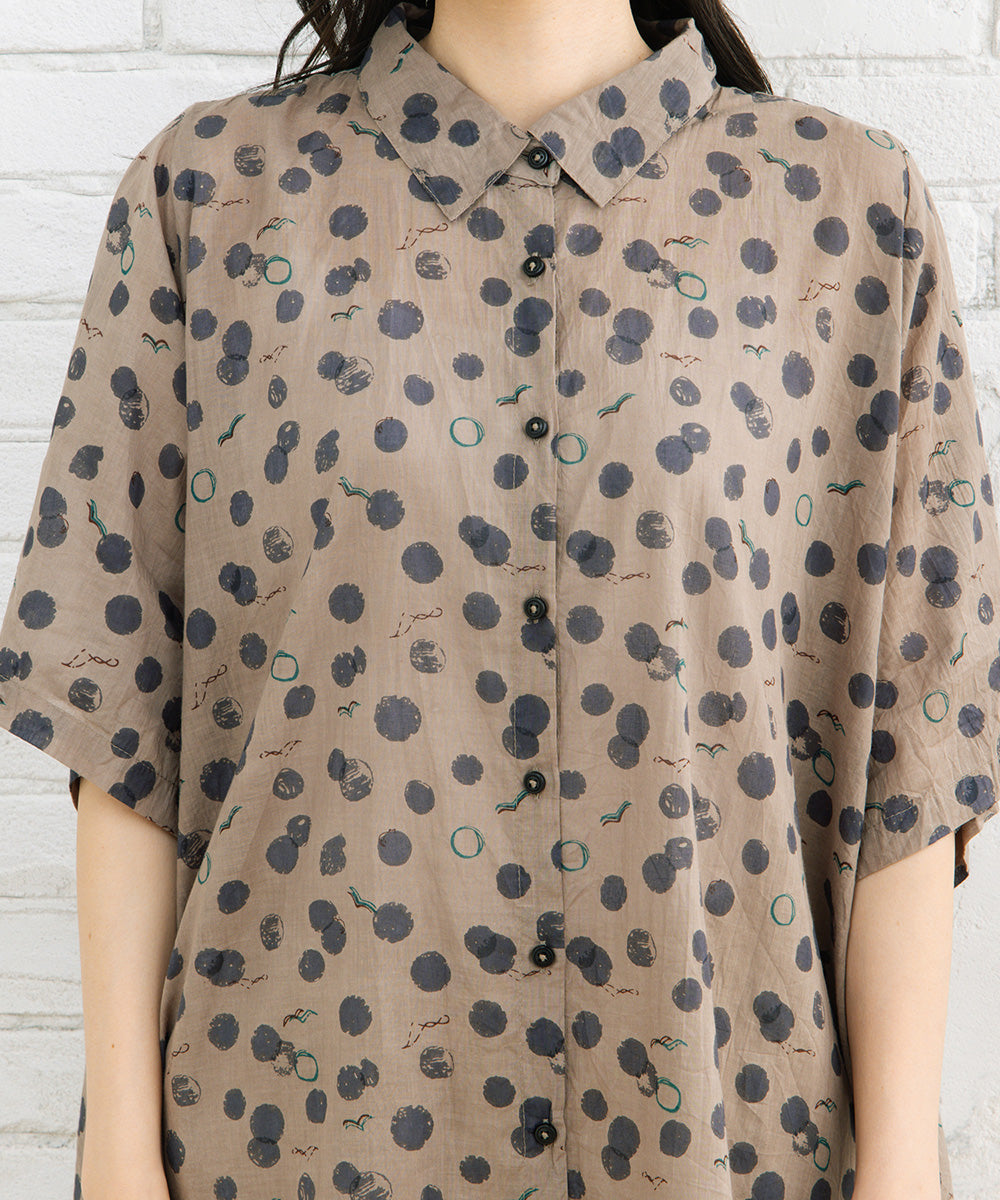 カモメ×水彩ドットプリントチュニック