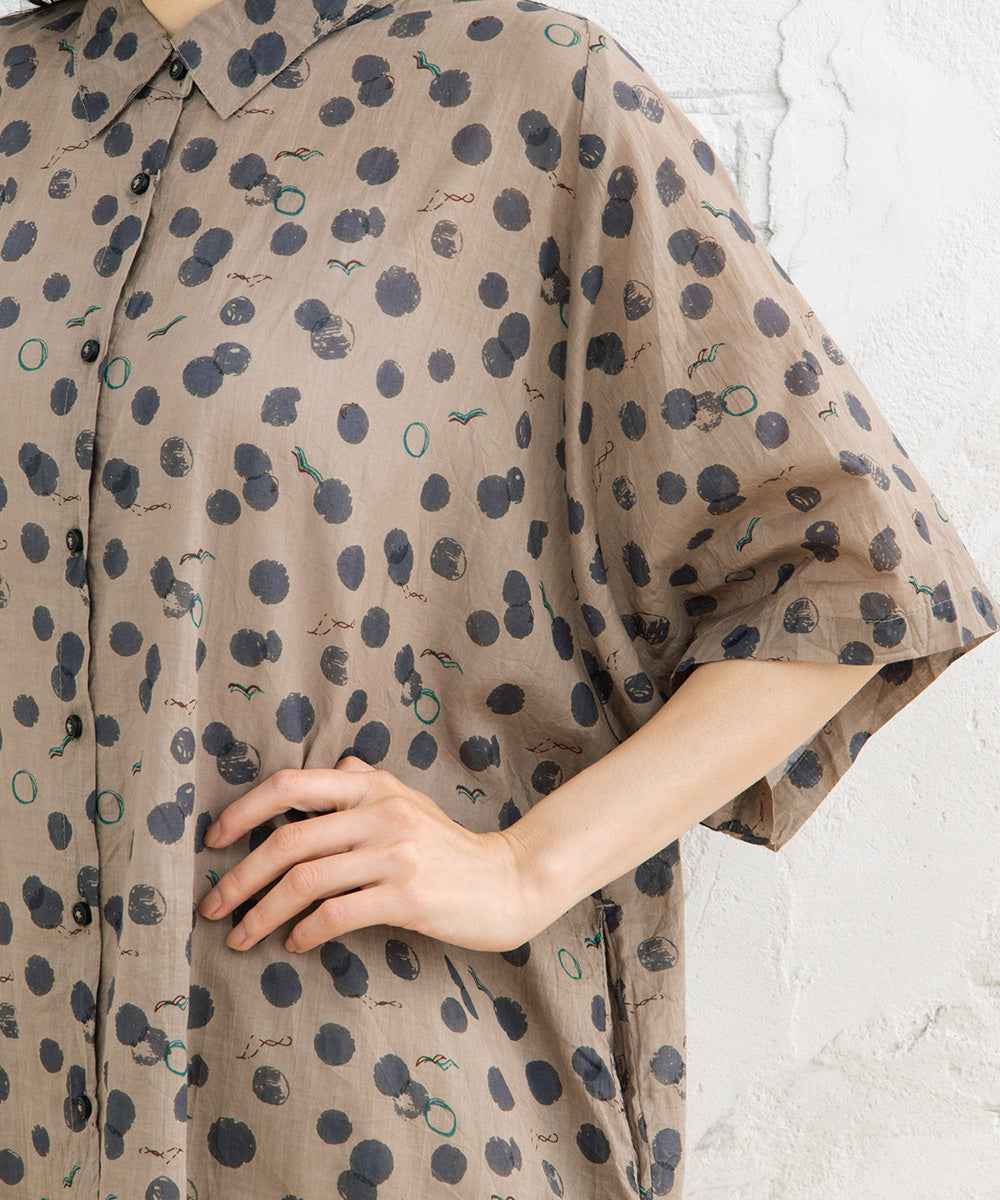 カモメ×水彩ドットプリントチュニック