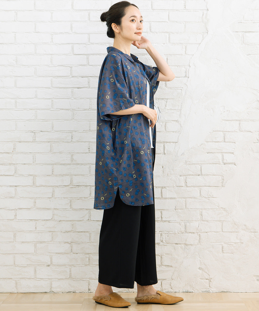 カモメ×水彩ドットプリントチュニック