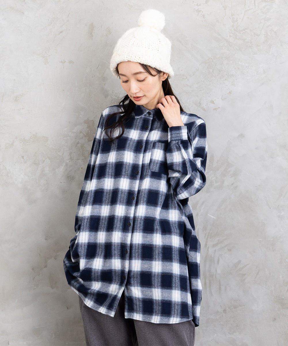 【吸湿・発熱】ソフトサーモ起毛チェックシャツチュニック