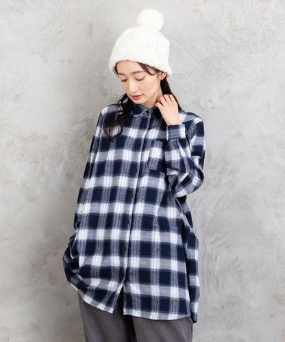 【吸湿・発熱】ソフトサーモ起毛チェックシャツチュニック