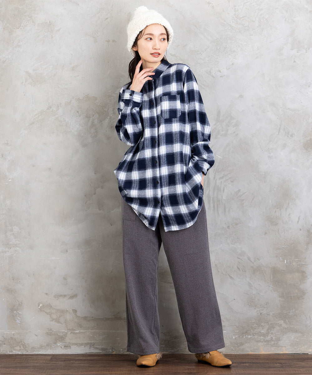 【吸湿・発熱】ソフトサーモ起毛チェックシャツチュニック