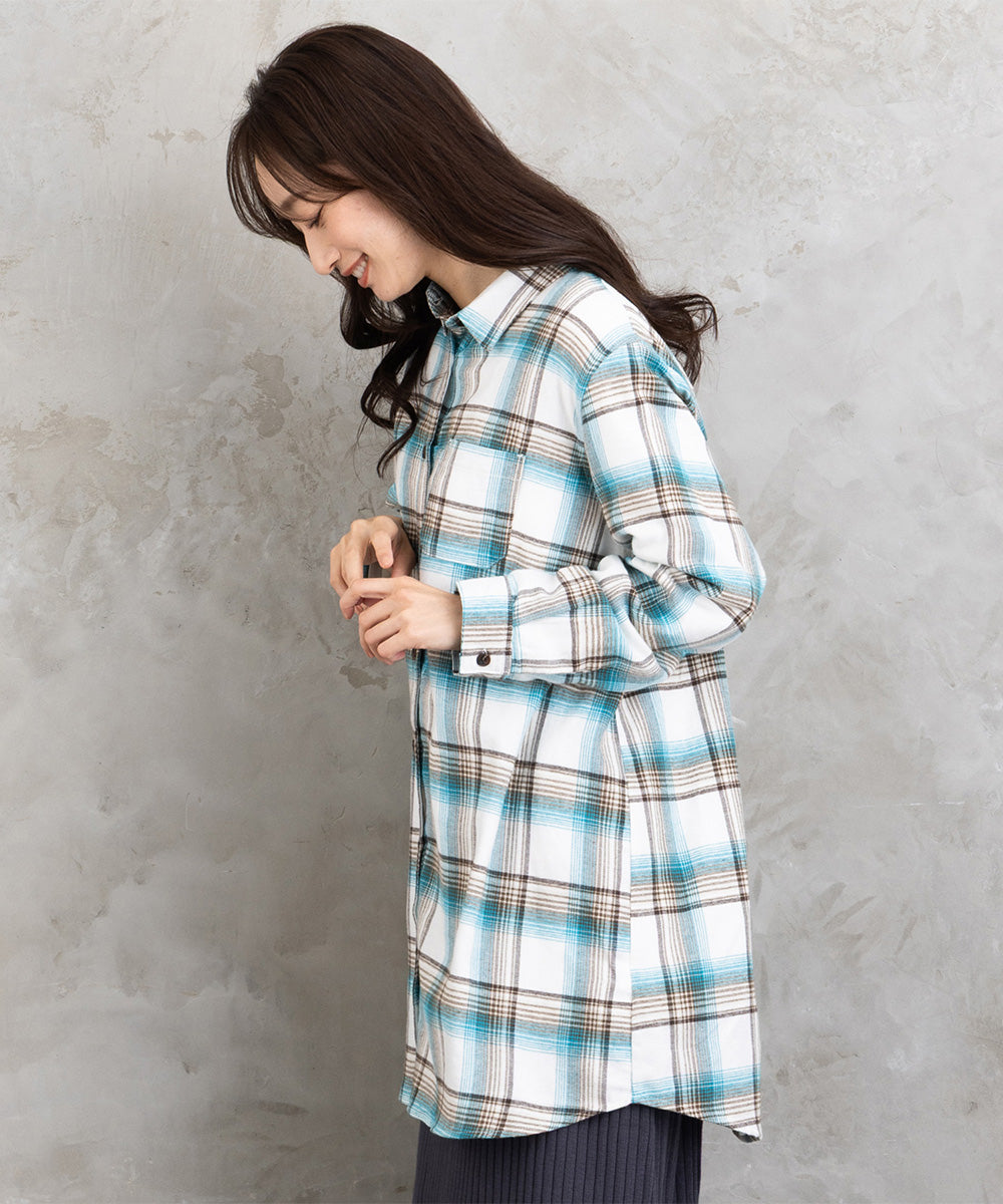 【吸湿・発熱】ソフトサーモ起毛チェックシャツチュニック