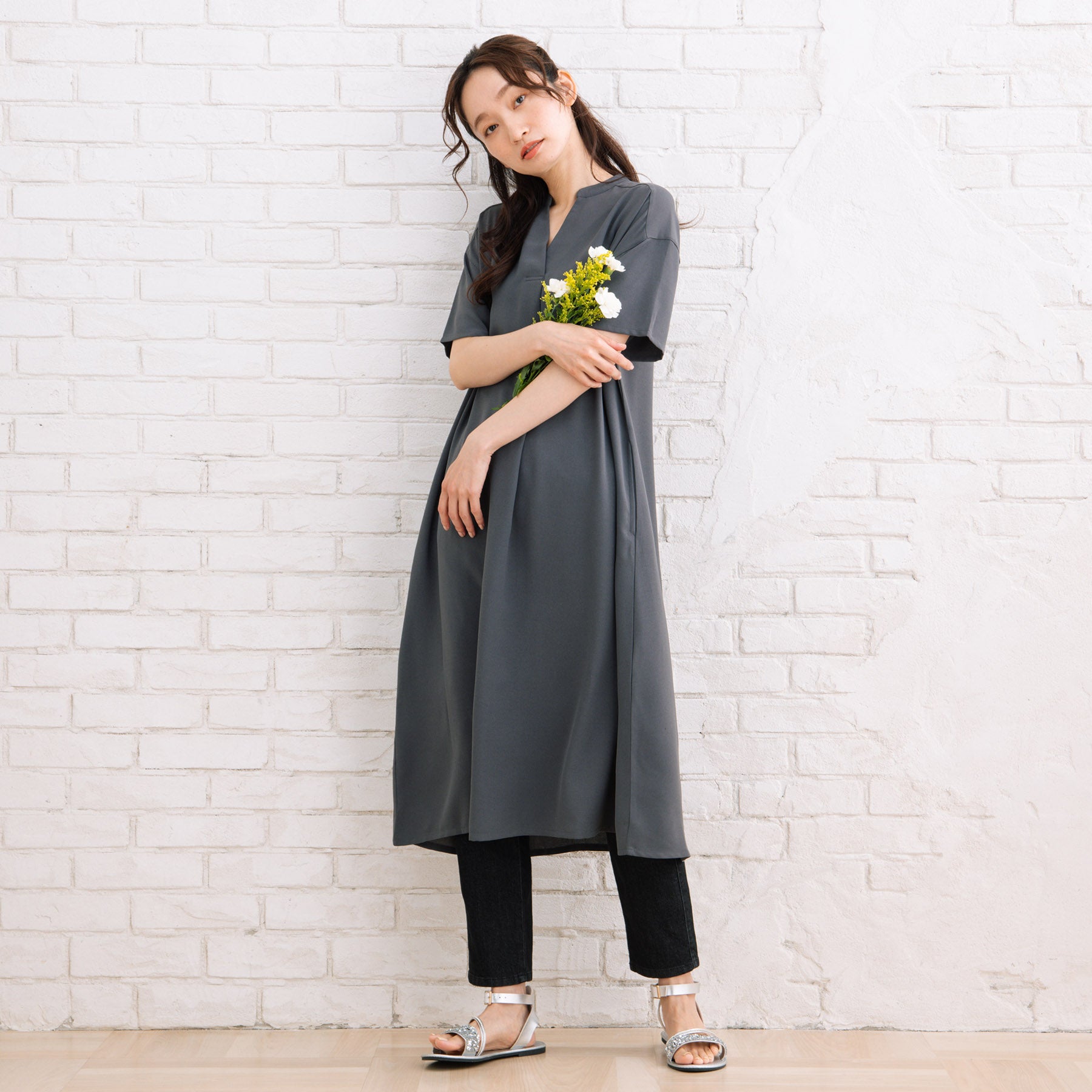 21号(6L～) スムースジョーゼットスキッパーワンピース