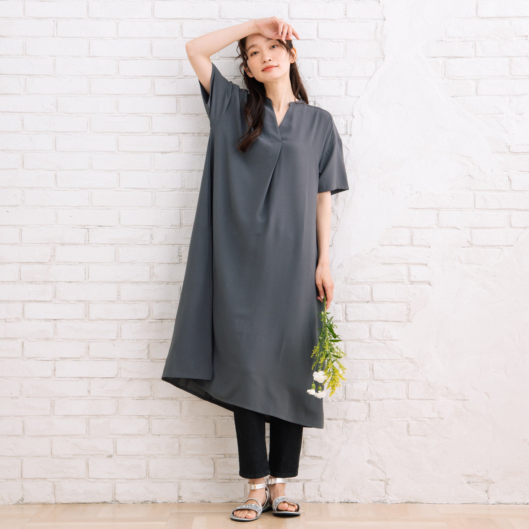 21号(6L～) スムースジョーゼットスキッパーワンピース