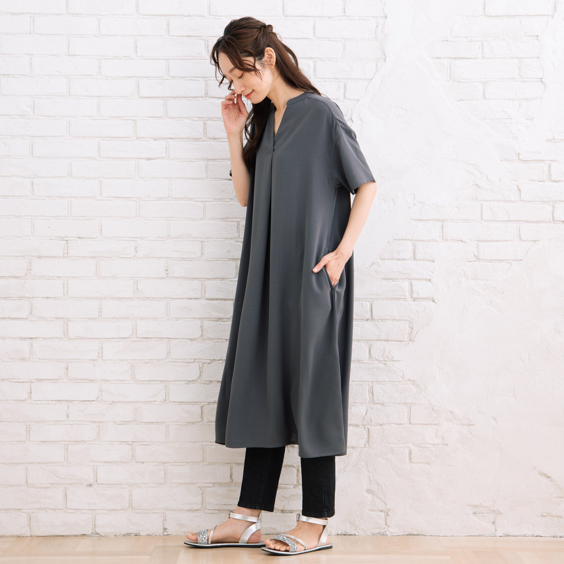 21号(6L～) スムースジョーゼットスキッパーワンピース