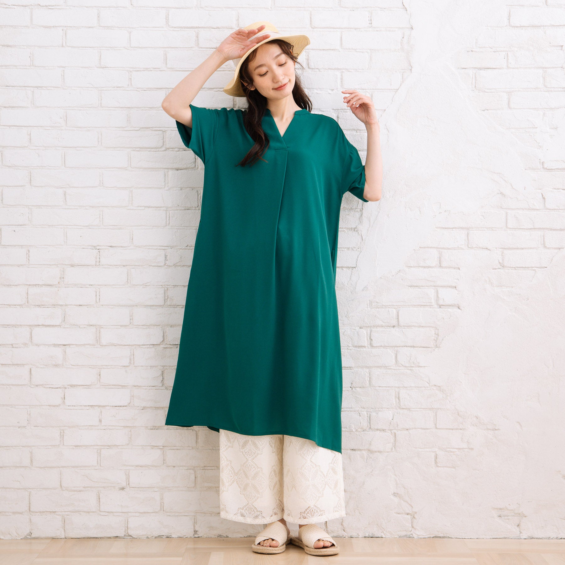 21号(6L～) スムースジョーゼットスキッパーワンピース