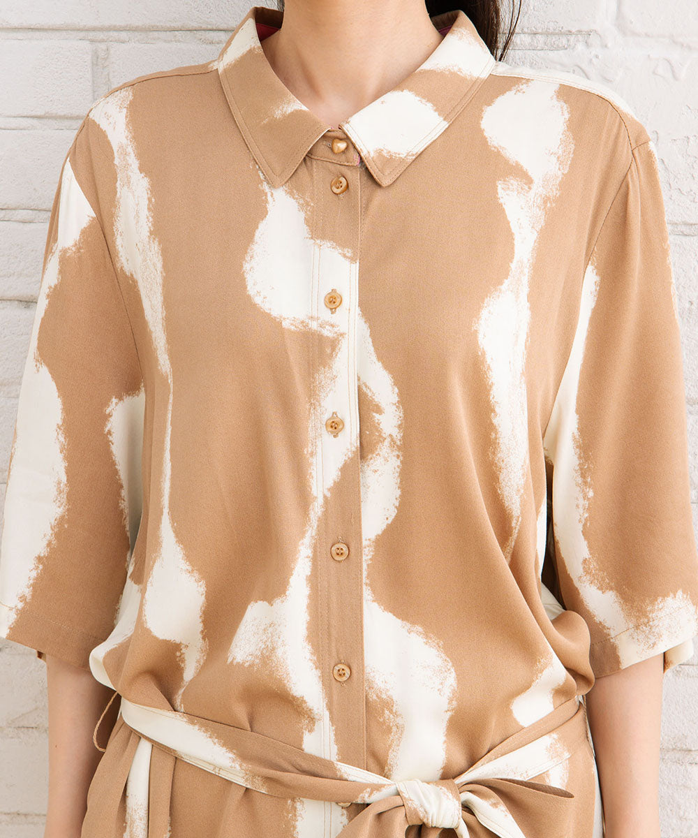 NUMPH ブラーラインプリントワンピース