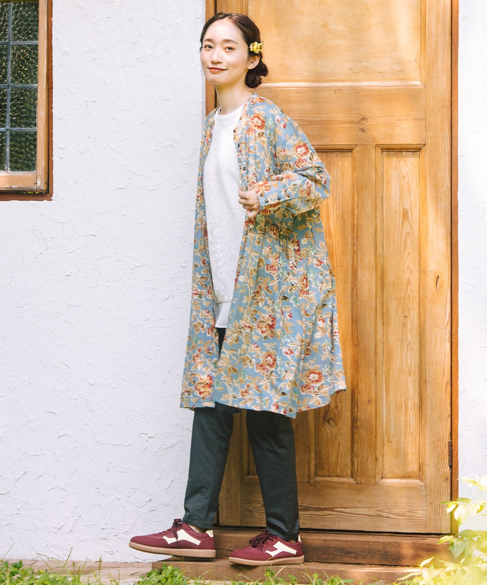 フラワープリントサイドギャザーチュニック